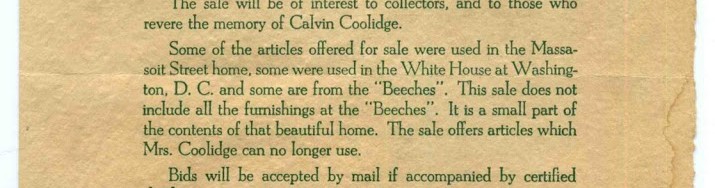 George Bean auction listing Coolidge estate sale 1936
