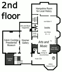 floor plan of the second floor of Forbes Library