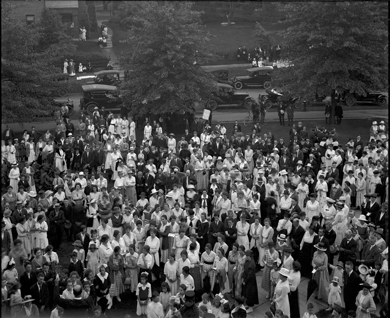 Community sing on Forbes Library grounds, July 12, 1918