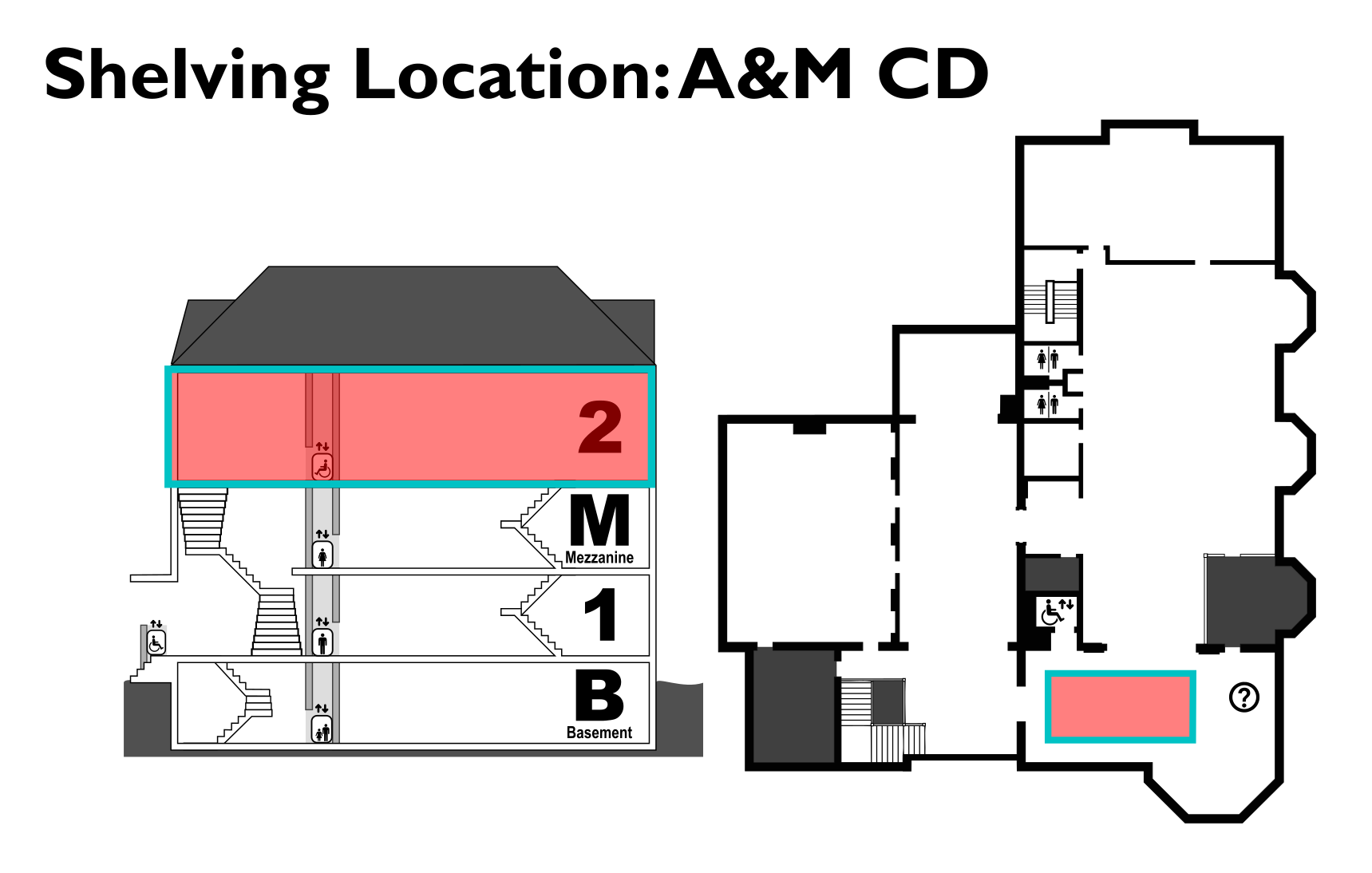 map showing the location of the A&M CD shelving location