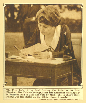 newspaper photo of Grace Coolidge voting