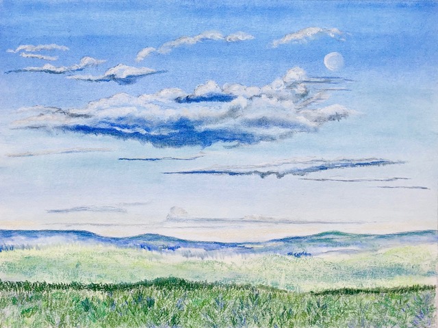 Firetower View, Moonrise. Pastel and charcoal by Angela Sciotti Vincent