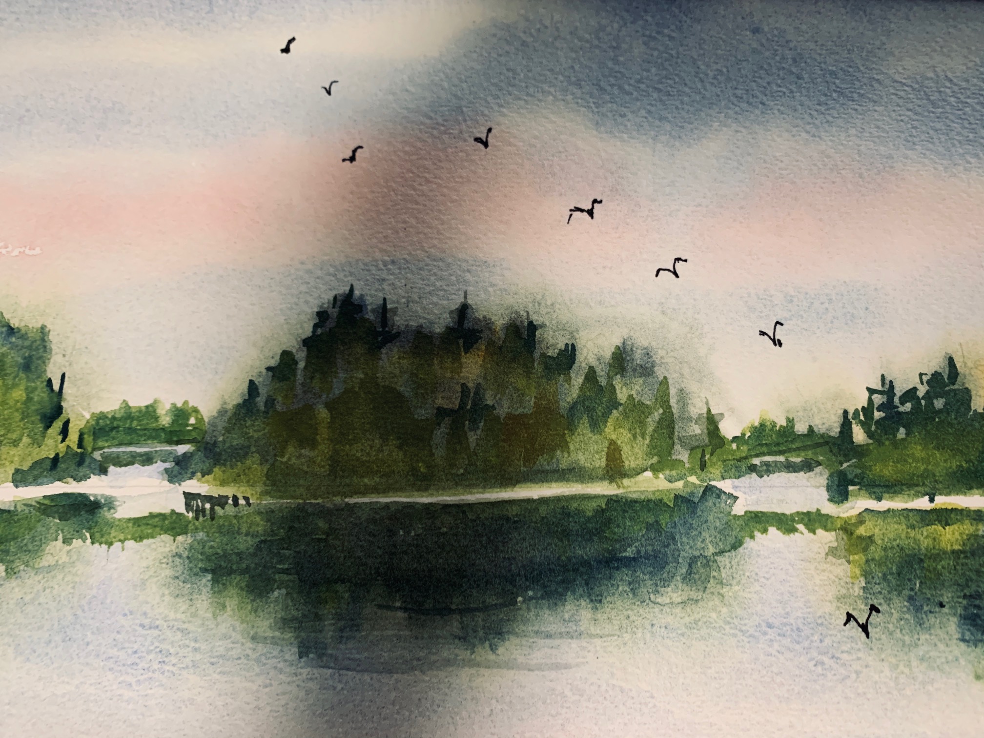 Lake Damariscotta, watercolor by Marjorie Tauer