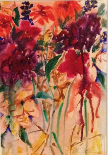 Spring Floral with Dogwood, watercolor on paper by Robin Levine