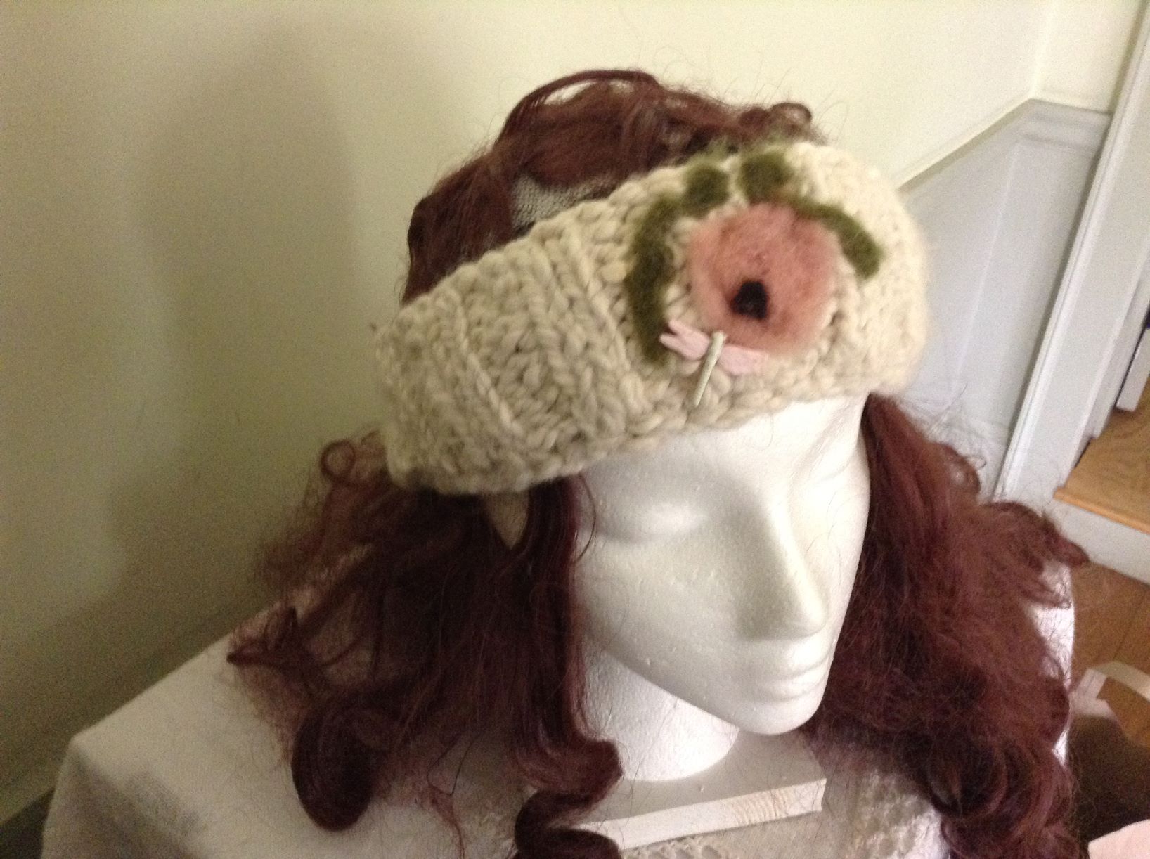 Headband, handspun, handknit and needle felted alpaca, by Laura Solomon