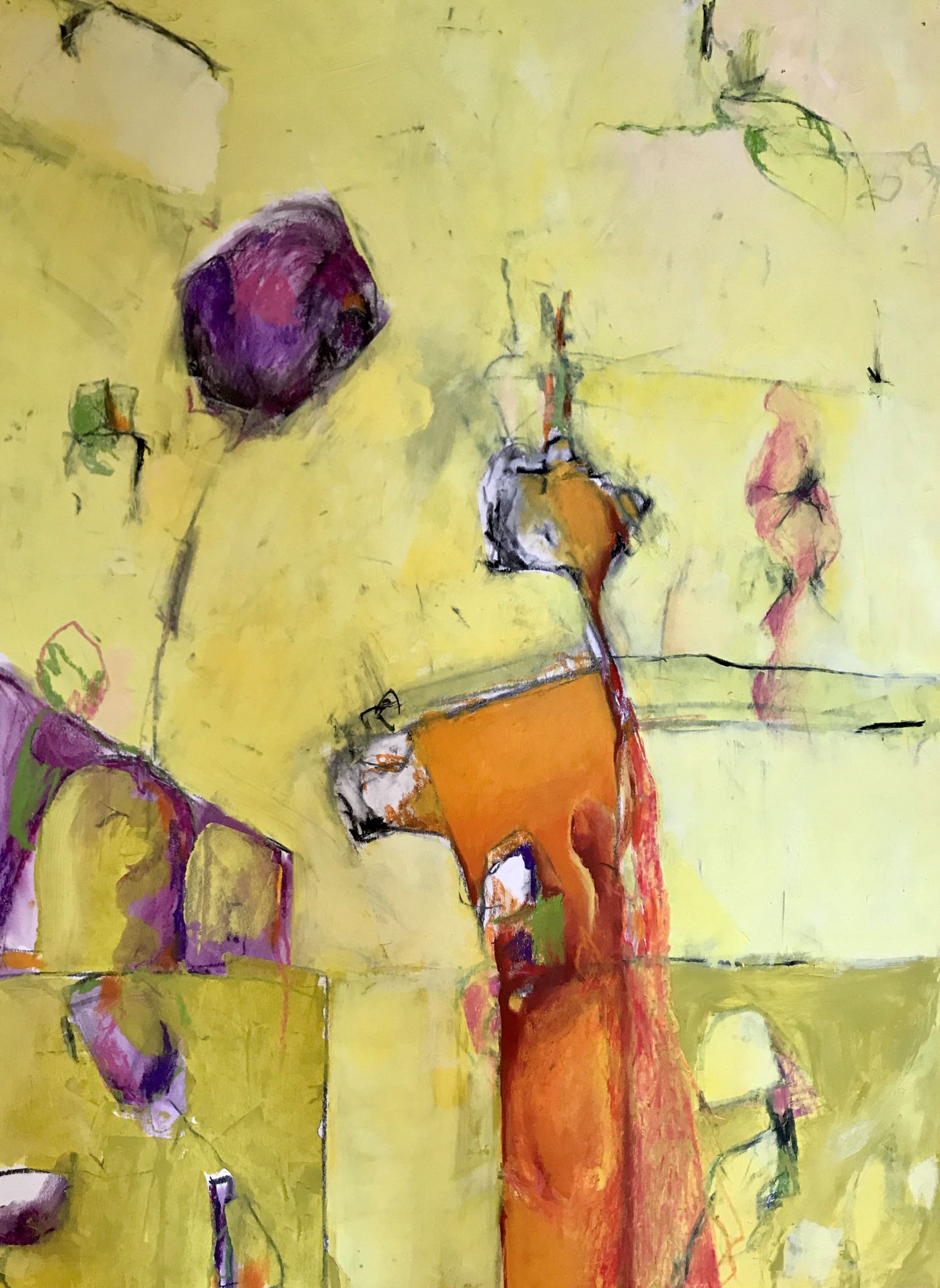 Looking for Clues I - Oil, wax, charcoal on paper, by Karen Chapman