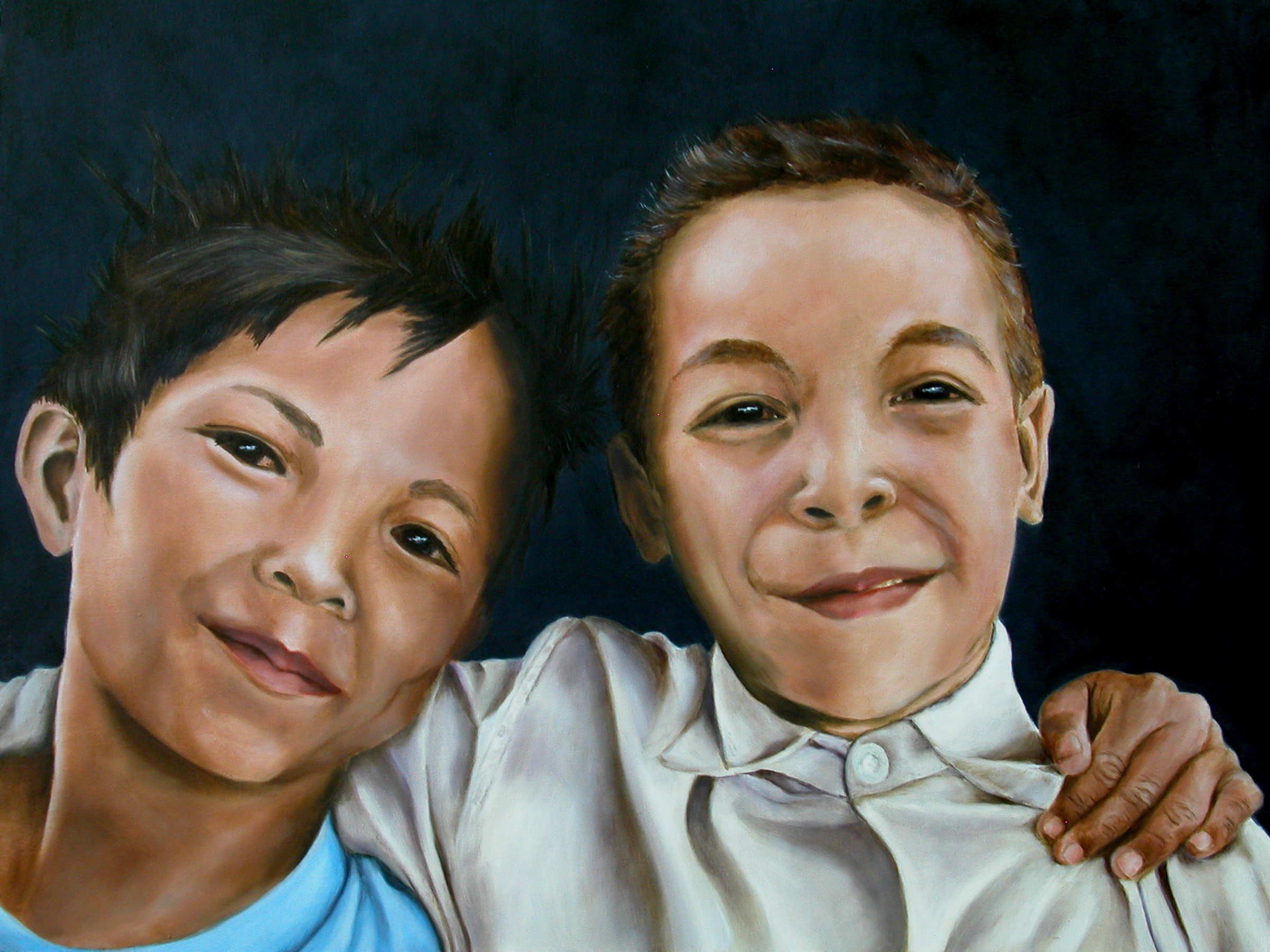 Cambodian Boys, oil on canvas by Robert Markey