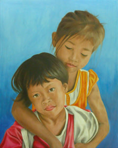 Cambodian Girls, oil on canvas by Robert Markey