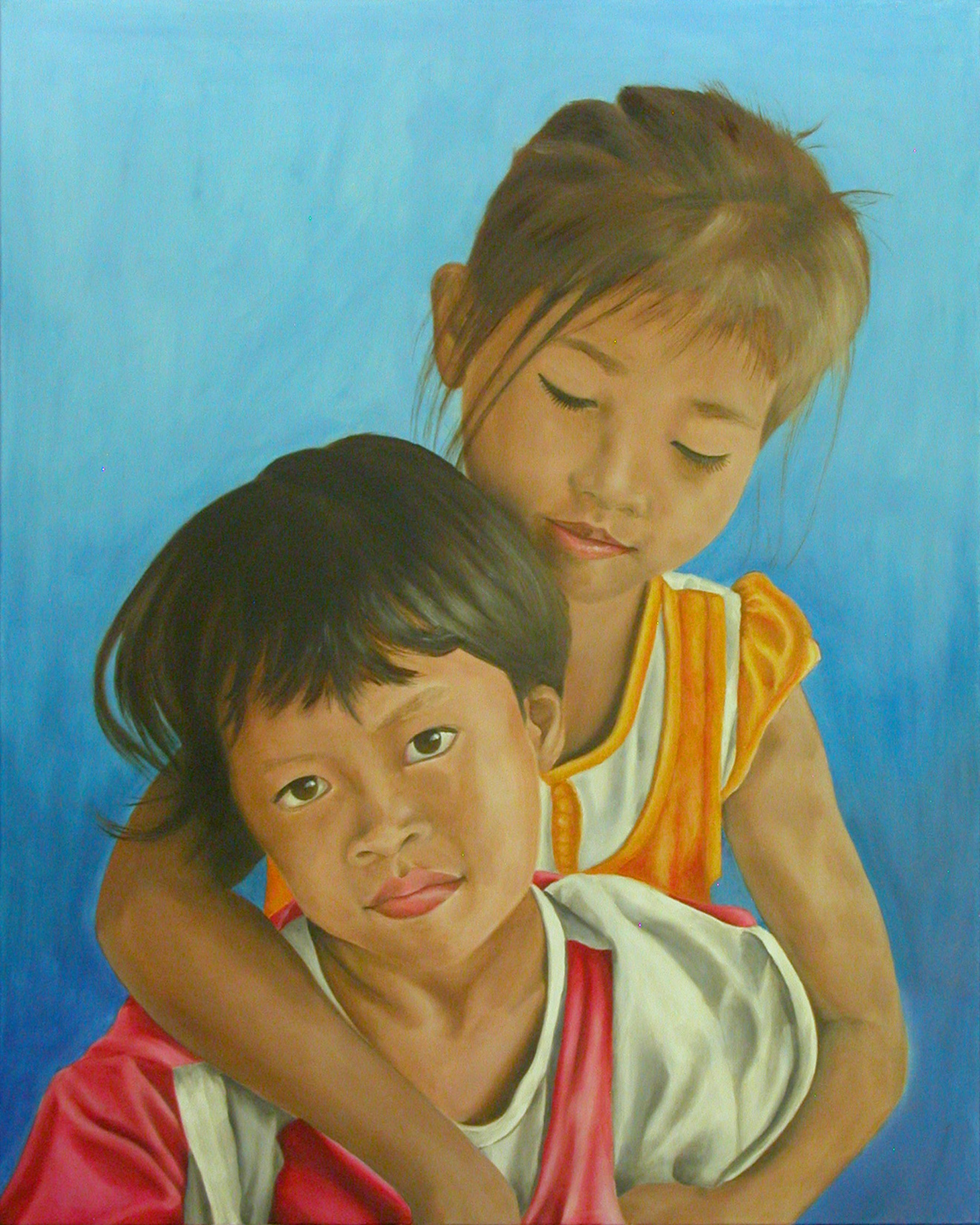 Cambodian Girls, oil on canvas by Robert Markey