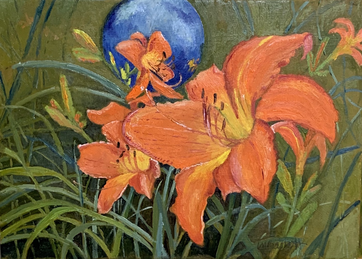 "Lily and Blue", oil painting by Lora Barrett