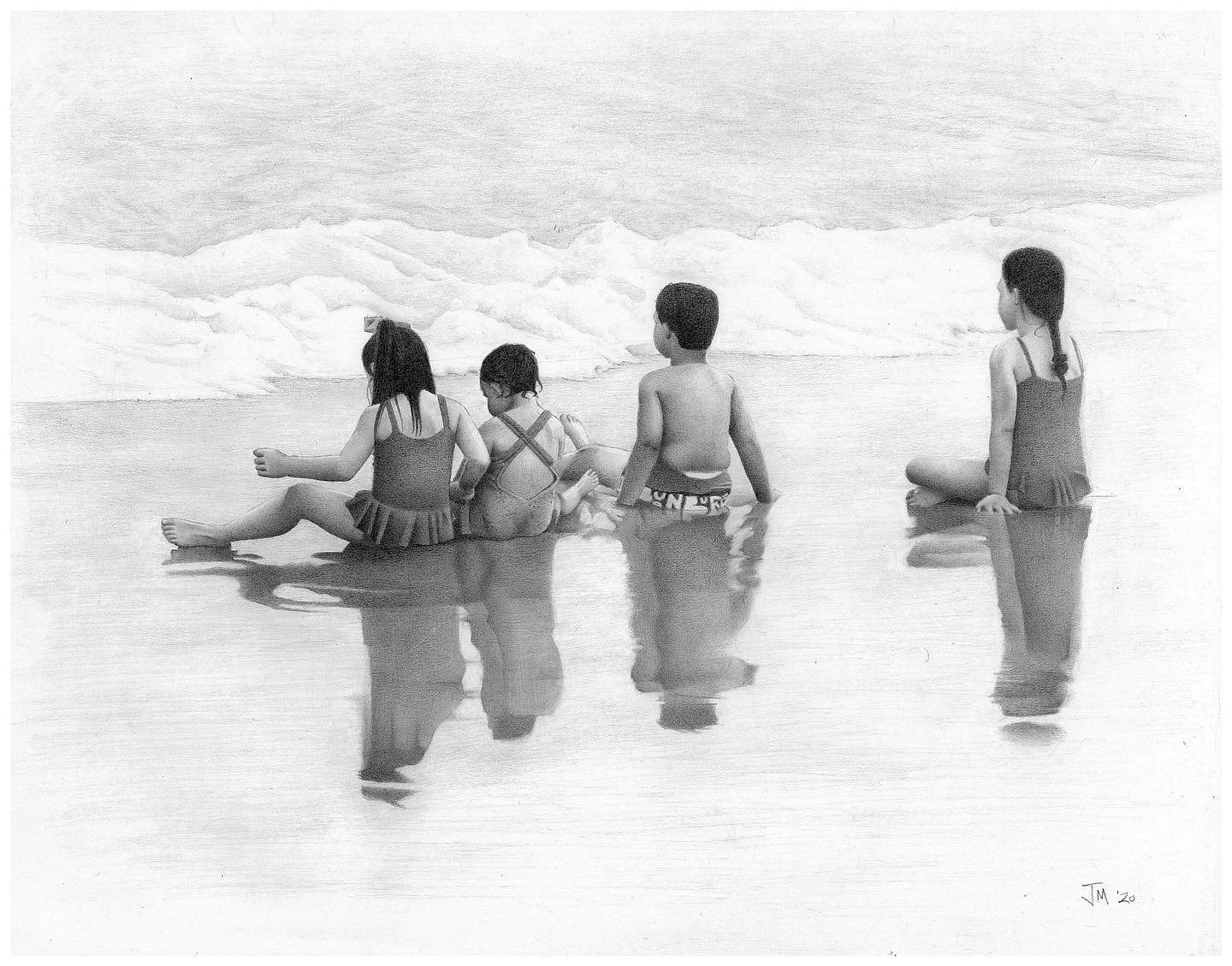 Beach Kids, graphite, by Jameson Martin