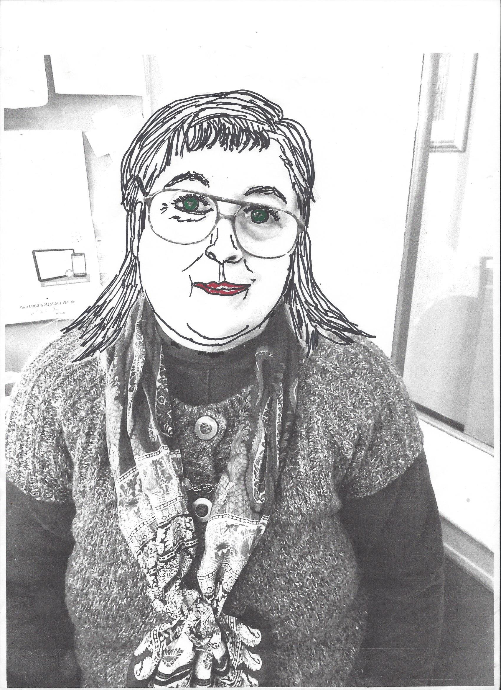 pict-self-portrait, pen and ink by Cheryl Freier