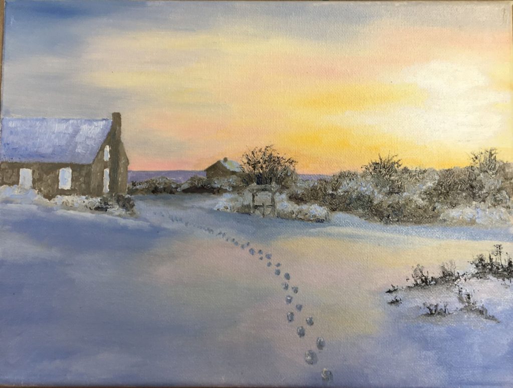 Winter on Star Island, oil on canvas panel by Roger Kellman