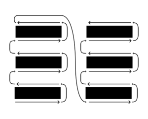 block arrangement diagram for  two sections of double face shelving
